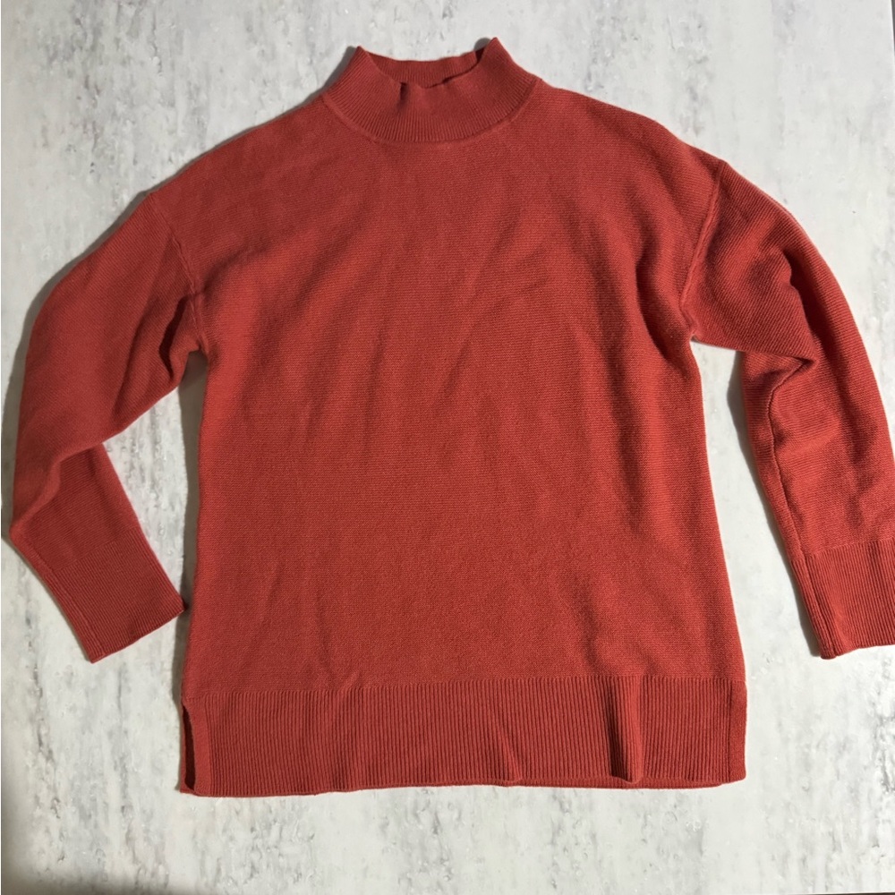 L.L. Bean Women's Mock Neck Cozy Cashmere Sweater in Rich Orange Teracotta S